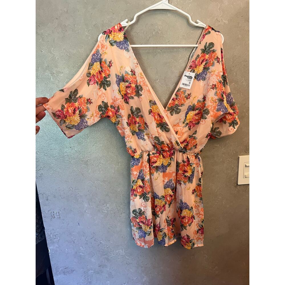 NWT Charlotte Russe Floral Cold Shoulder Romper XS Summer Shorts - Picture 6 of 13